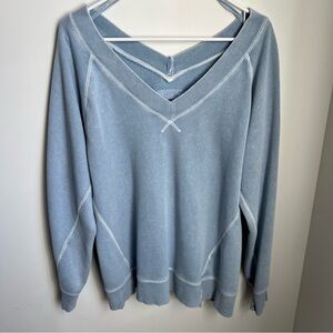 Aerie Womens XS Blue Downtime Oversized Big Hug V-Neck Sweatshirt Athleisure